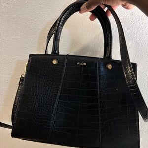 Aldo Elegant Black Croc-Pattern Satchel